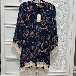 Jodifl Blue Floral Fringe Kimono